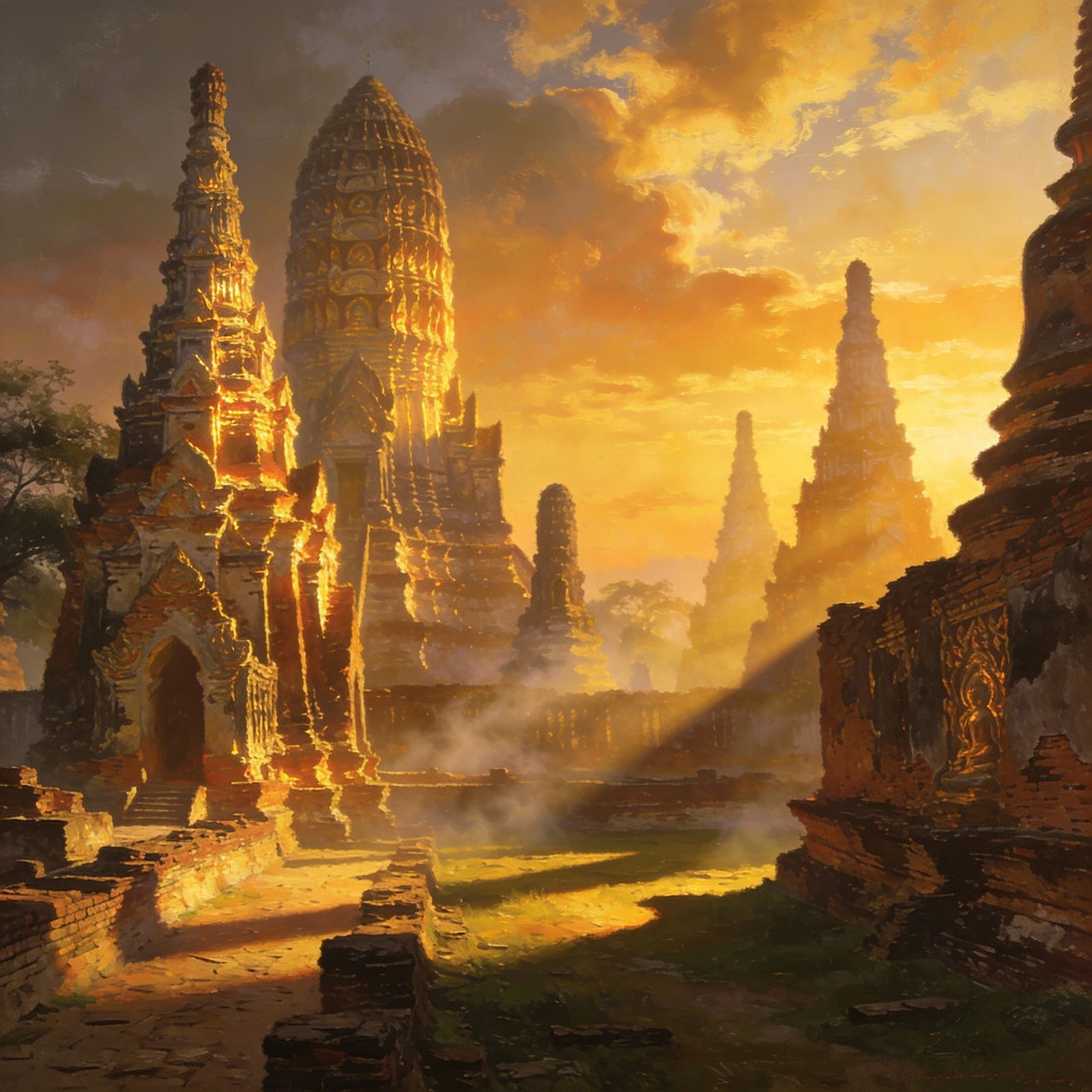 Ayutthaya Sunrise: Ancient Ruins in Golden Light