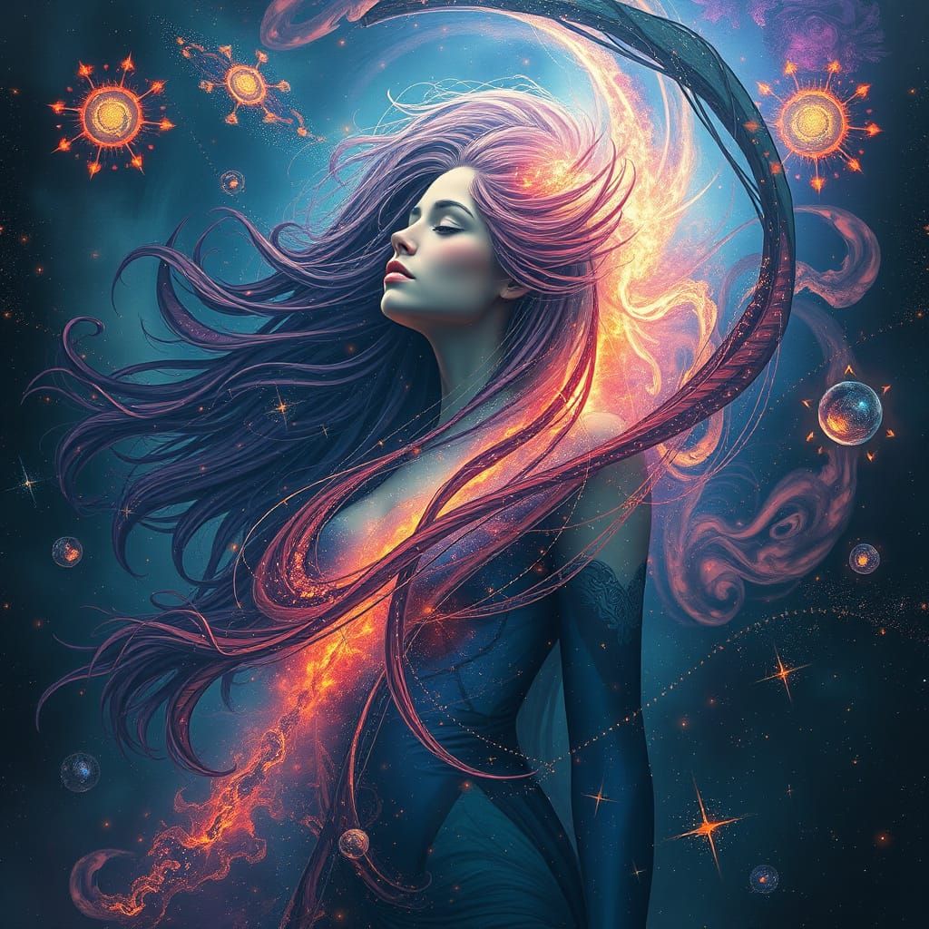 Ethereal Goddess of the Cosmos in Vibrant, Surreal Colors