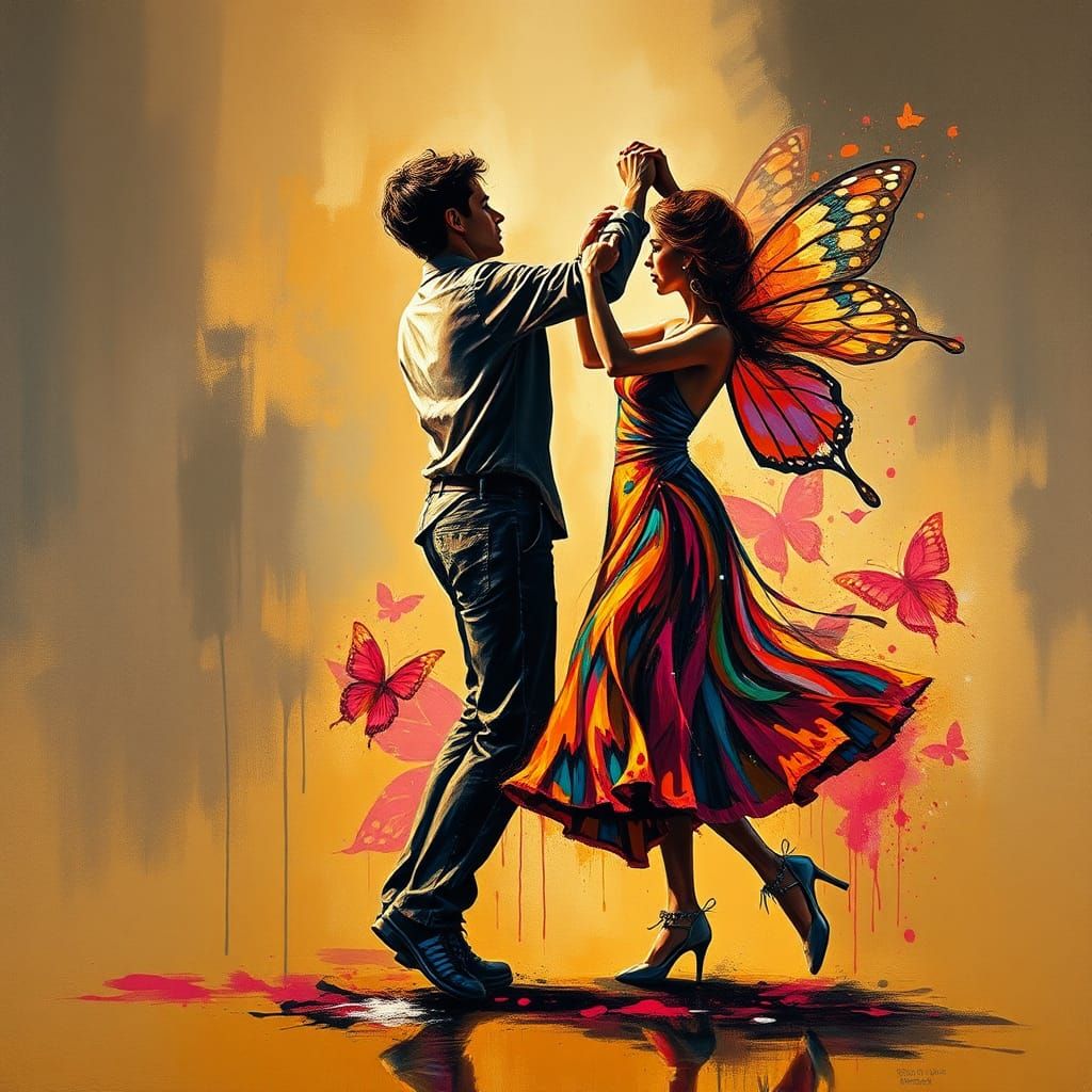 Passionate Dancers in Vibrant Oil Paint Texture