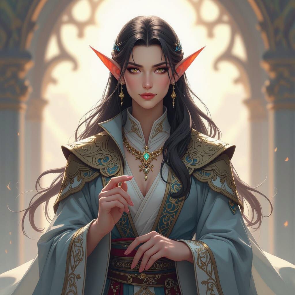 Elegant Elf in Ornate Robes with Pointy Ears