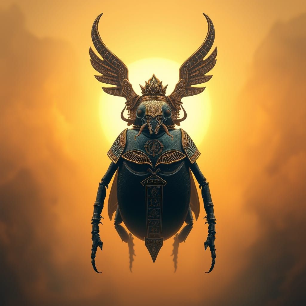Golden Scarab God Awakens in Ancient Egyptian Sunrise