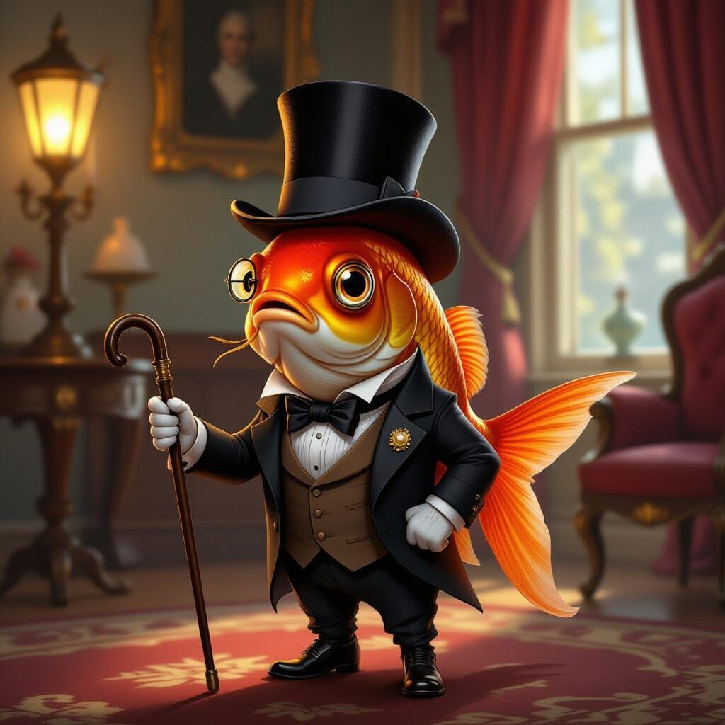 Victorian Gentleman Fish with Monocle and Top Hat