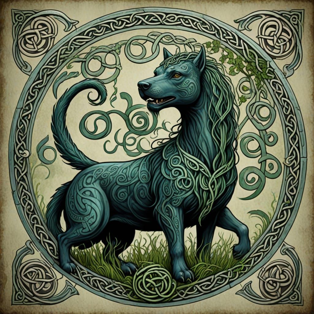 Celtic Mythological Beasts in Ancient Celtic Art Style