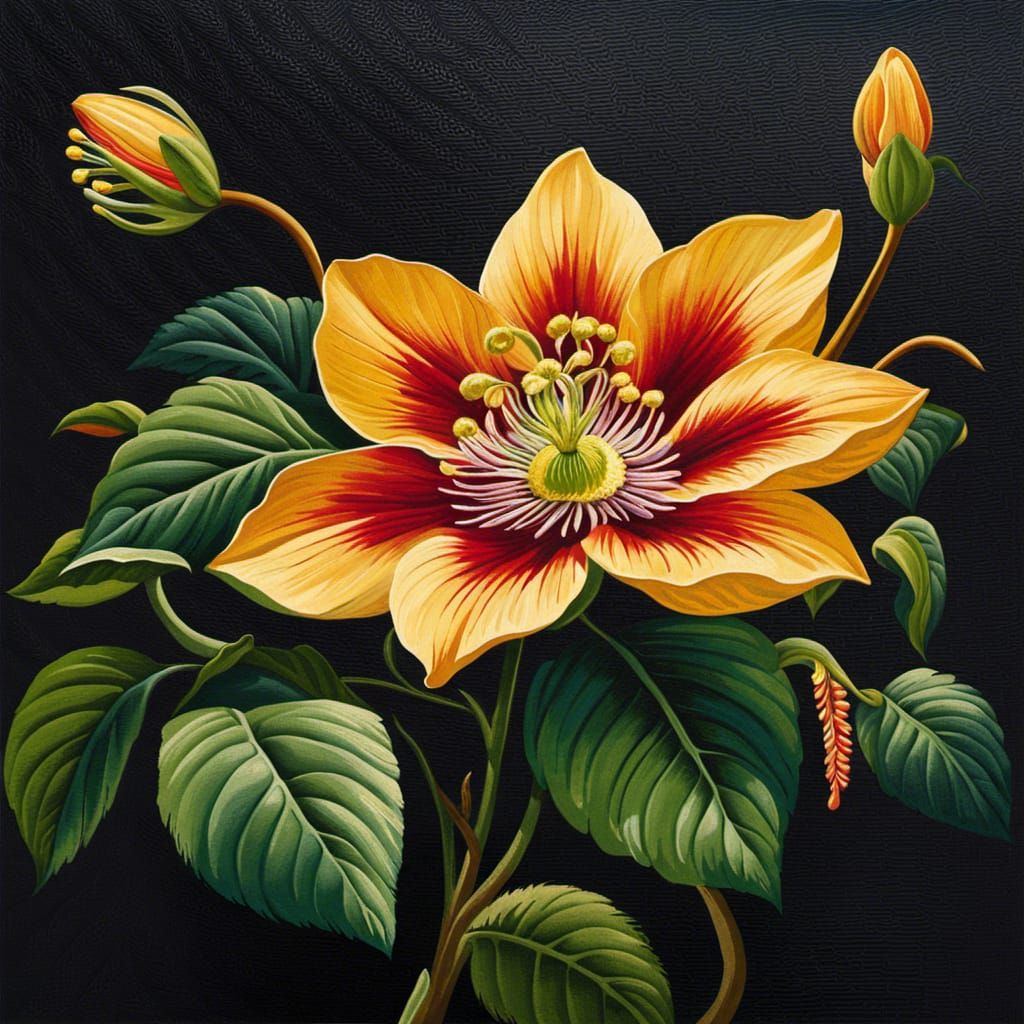 Vibrant Passiflora Caerulea in Hyperdetailed Impasto Paintin...