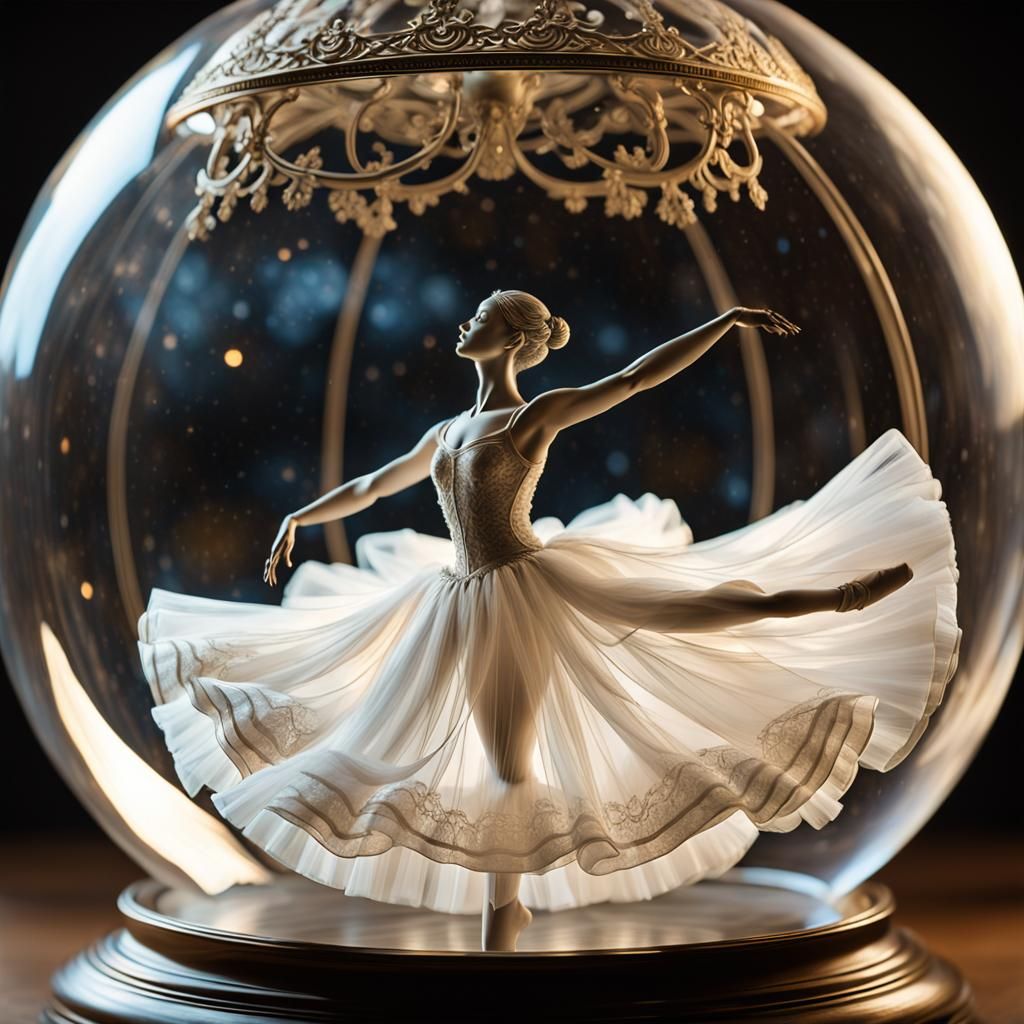 Surreal Ballerina suspended in a Glass Orb, an Artistic Mast...