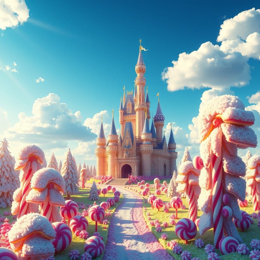 Whimsical Sugarplum Realm with Majestic Crystal Castle