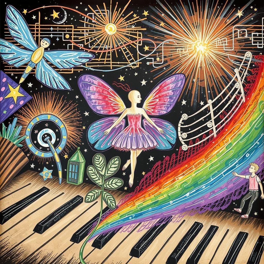 Cosmic Future City: Whimsical Doodles in Watercolor