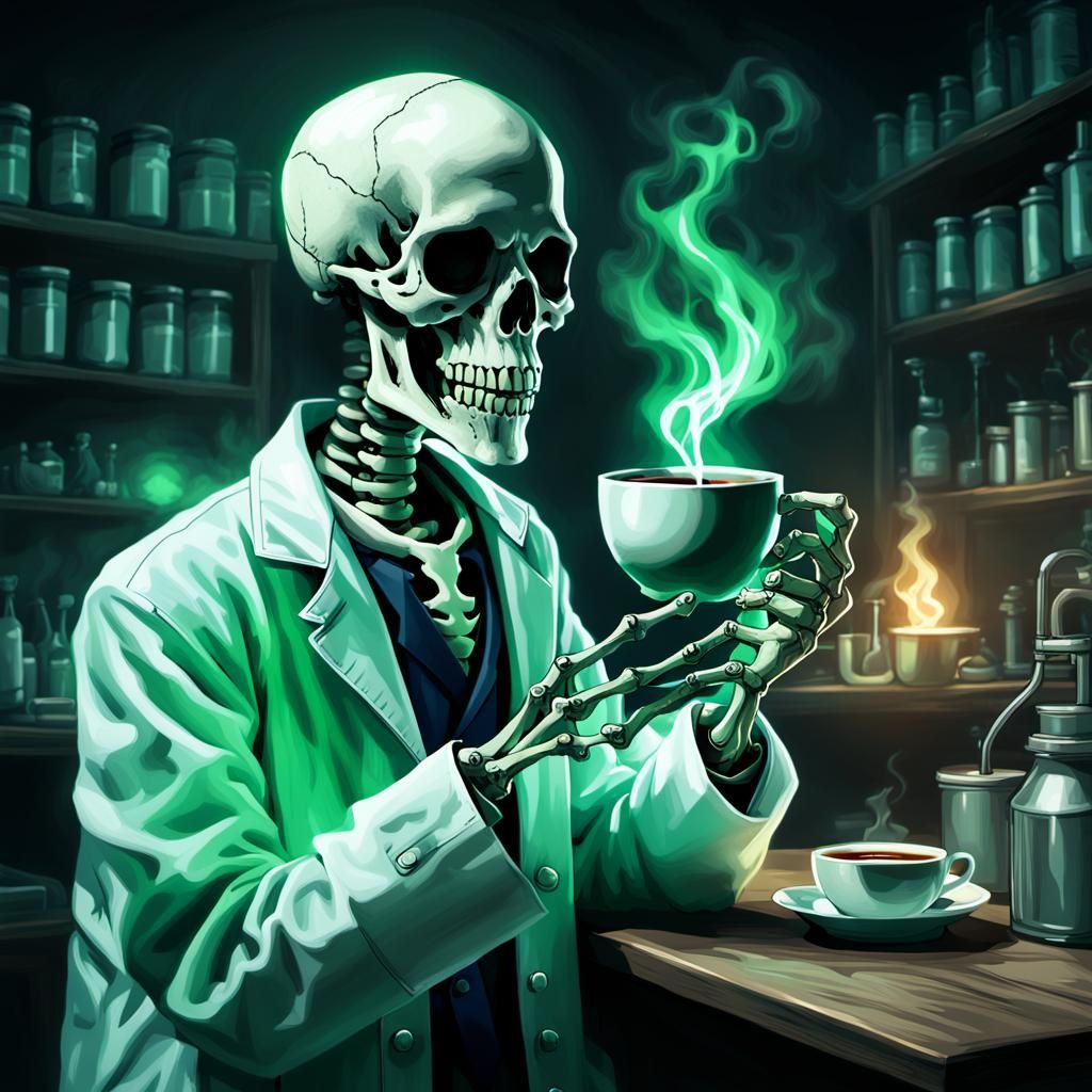 Funny Skeleton's Caffeine Fueled Madness in Dark Fantasy