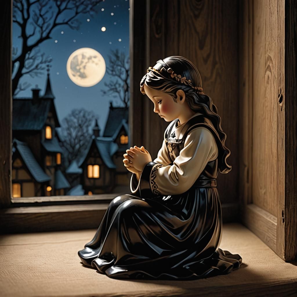 Weeping Figurine in Moonlight, Cinematic Dolly Zoom