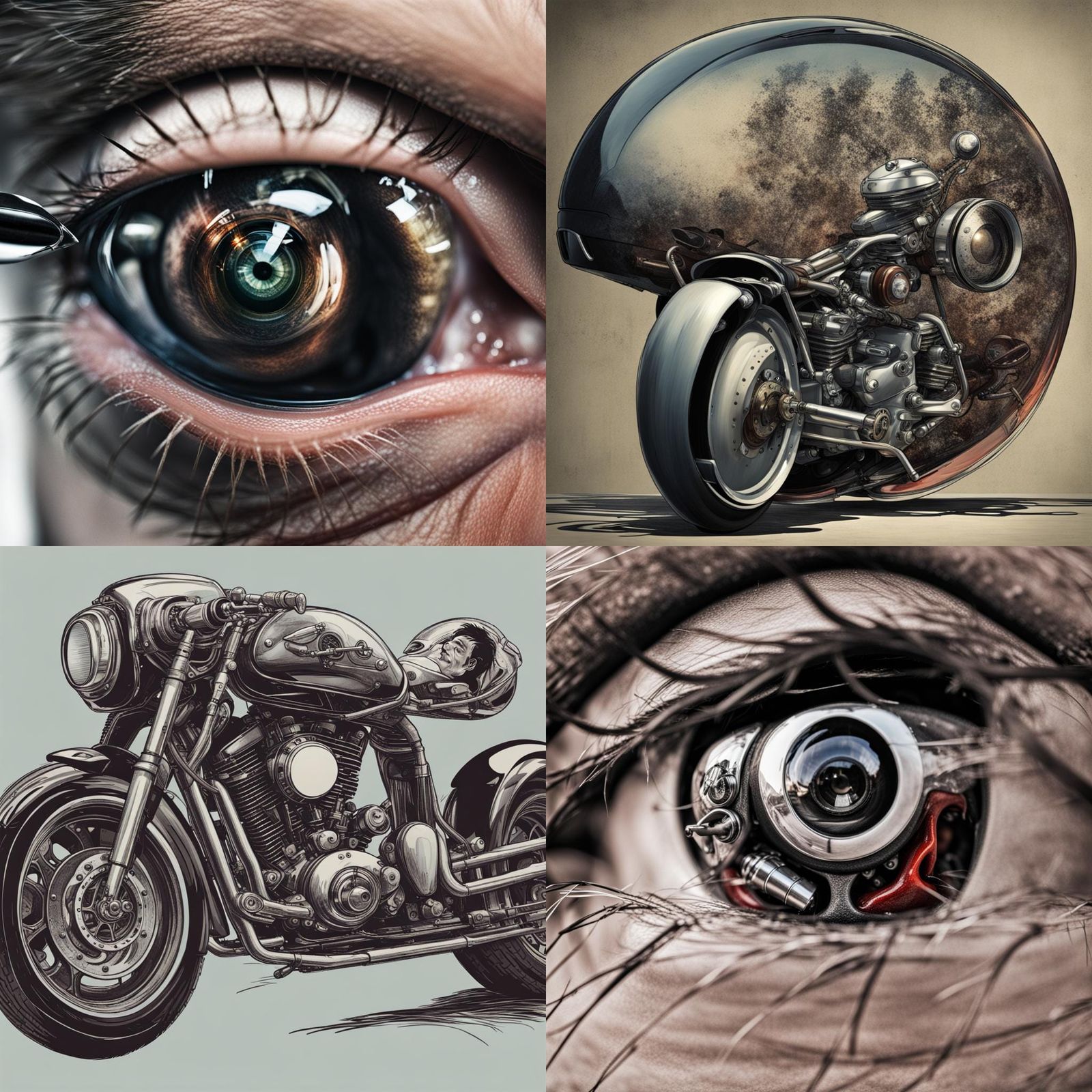 Motorcycle Emerging from a Human Eye