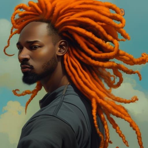Orange Dreads Soaring: Hyperrealistic Head and Shoulders Por...