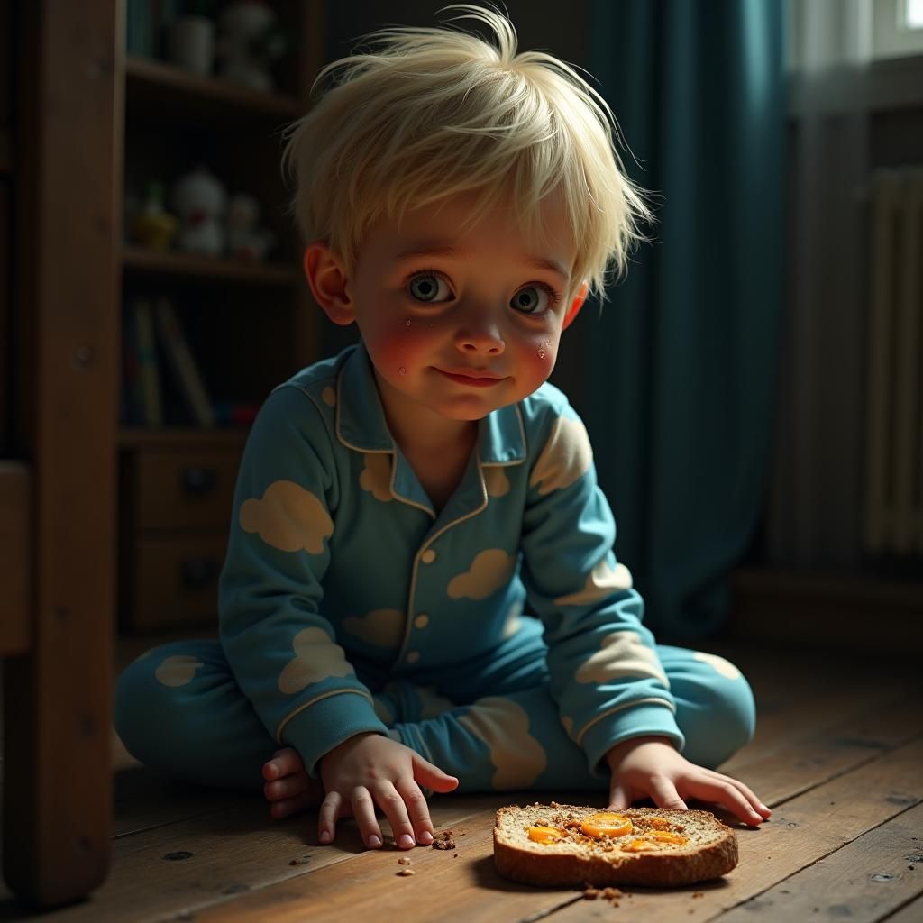Boy's Tear Reflects Thanksgiving Feast in Dark Room