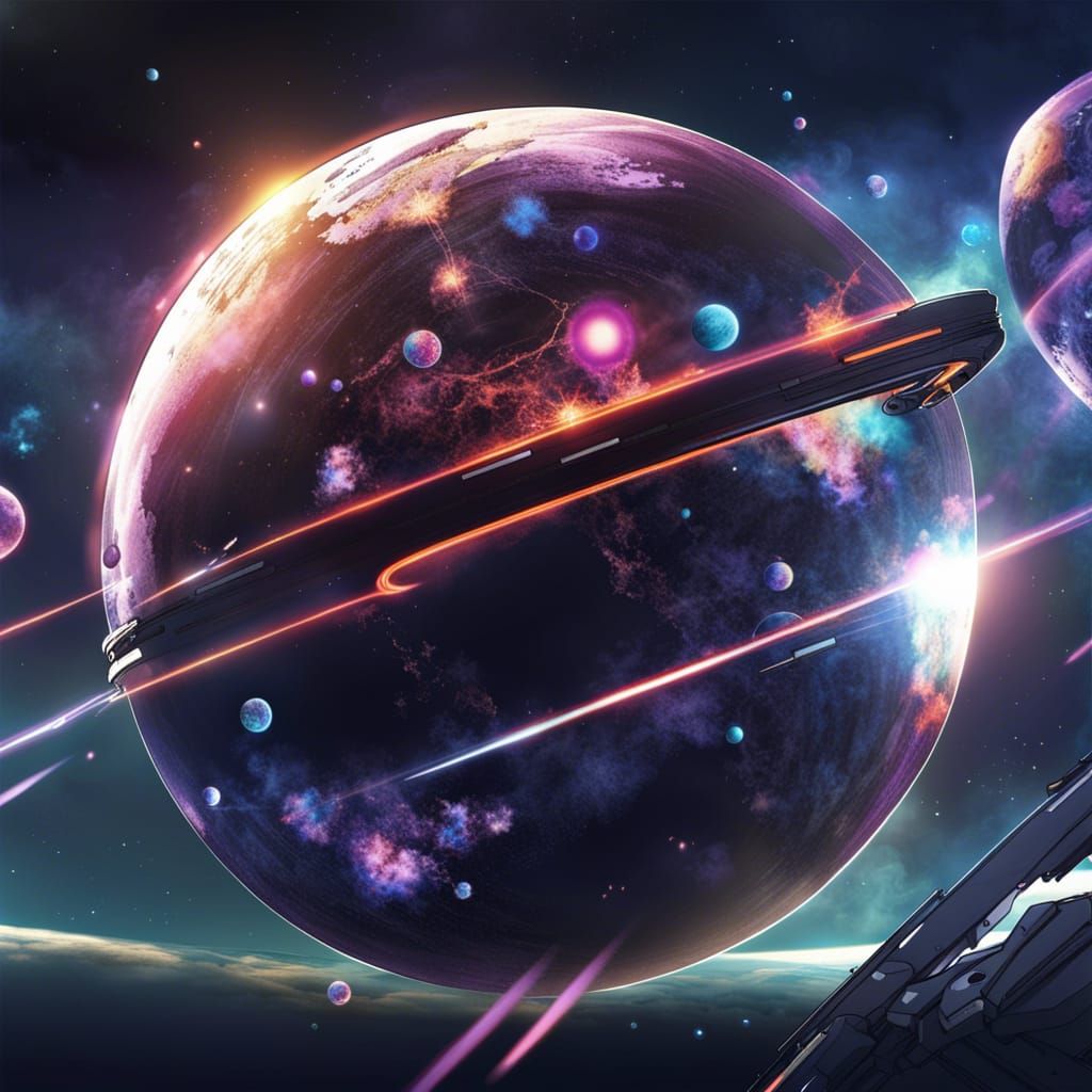 Futuristic Planet at Galaxy Center in Anime Style