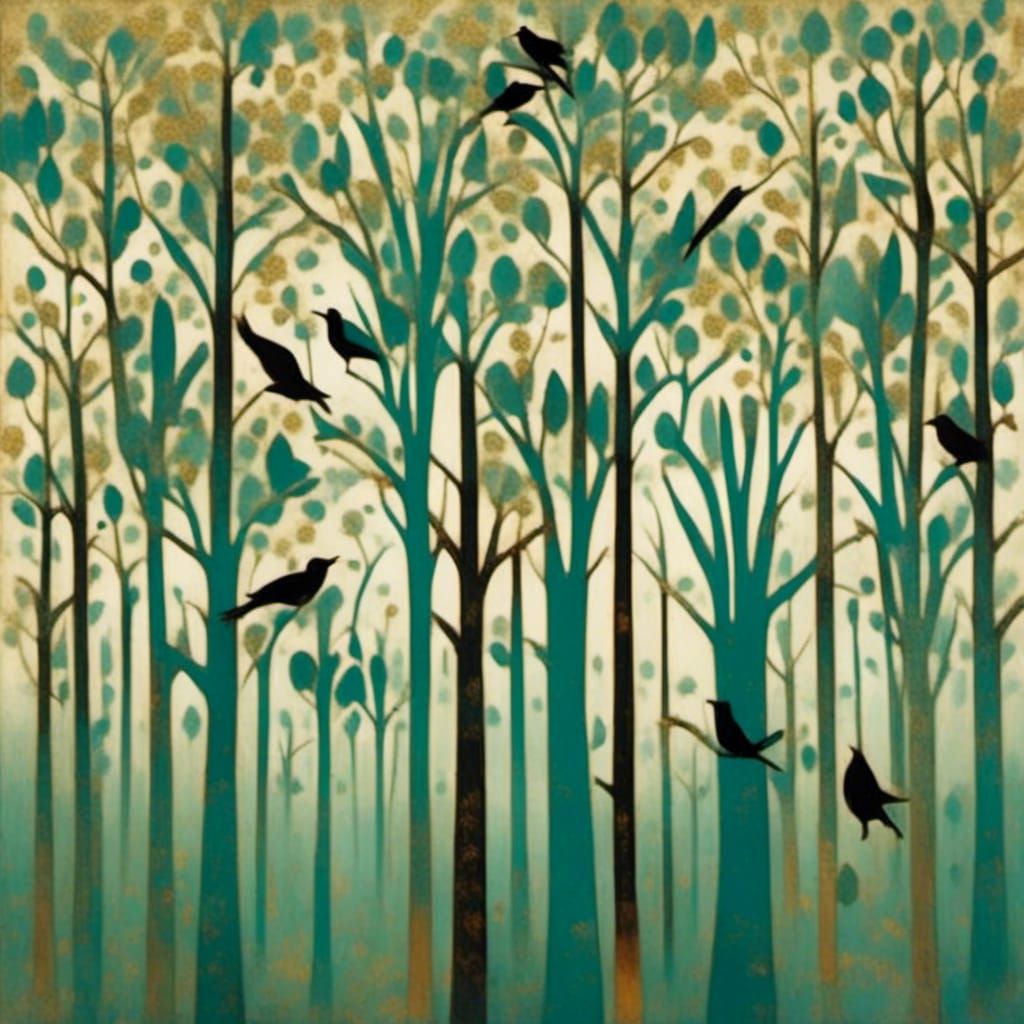 Birds Singing in Poplar Trees, Pictorialist Style