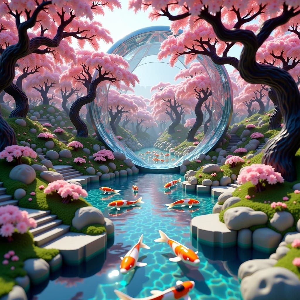 Japanese Garden in Crystal Ball, CGI Diorama