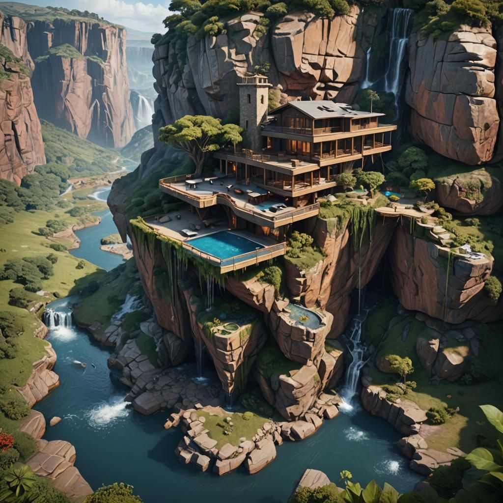 Architecturally Impossible Cliffside House with Waterfall