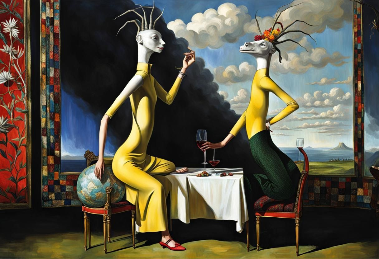 Surreal Alien Restaurant Celebration: Hyperrealistic Photogr...