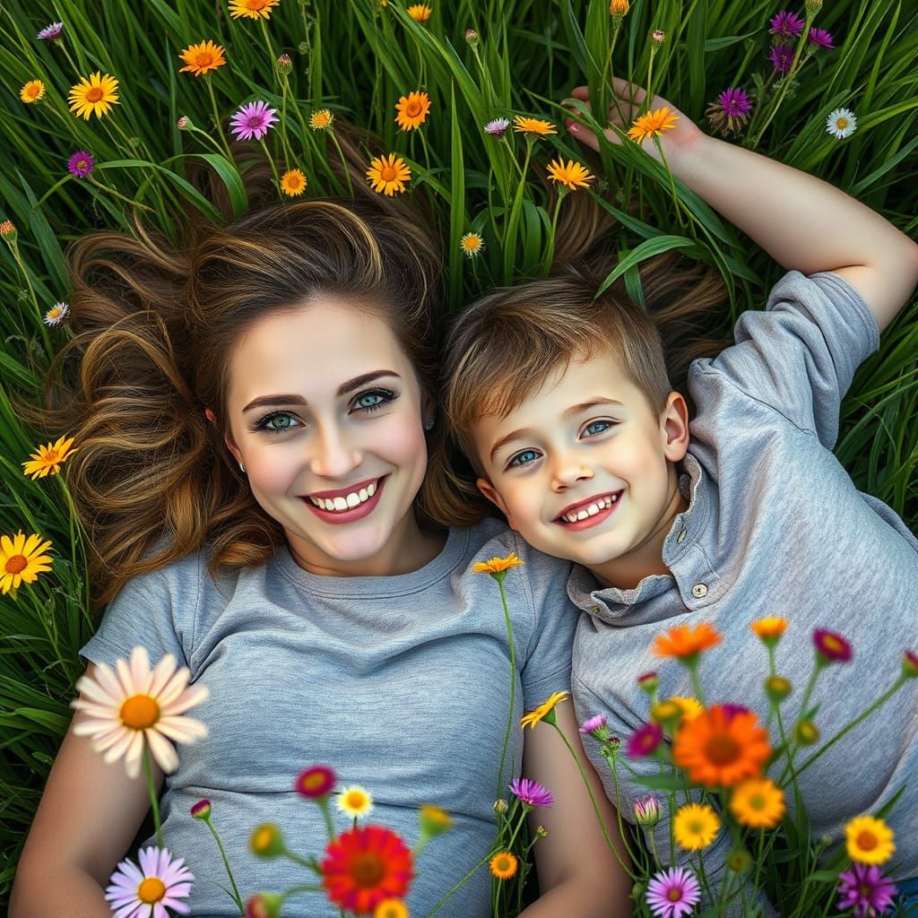 Mother and Child in Vibrant Field
