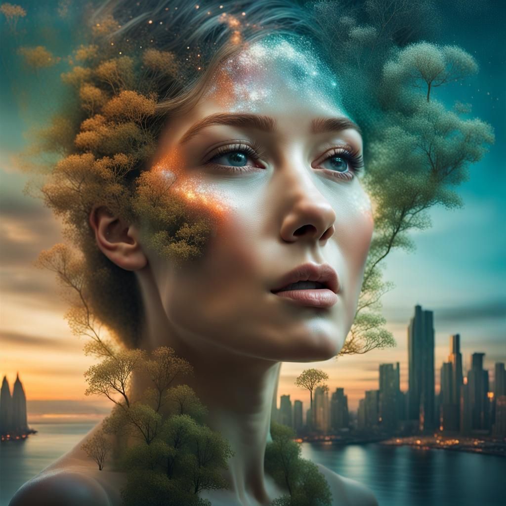 Ethereal Double Exposure Art: Nature Meets City