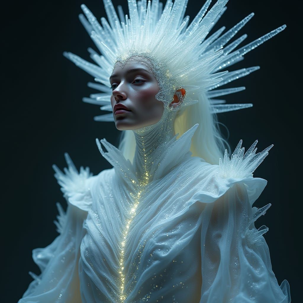 Cyborg Queen with Crystalline Hair in Void