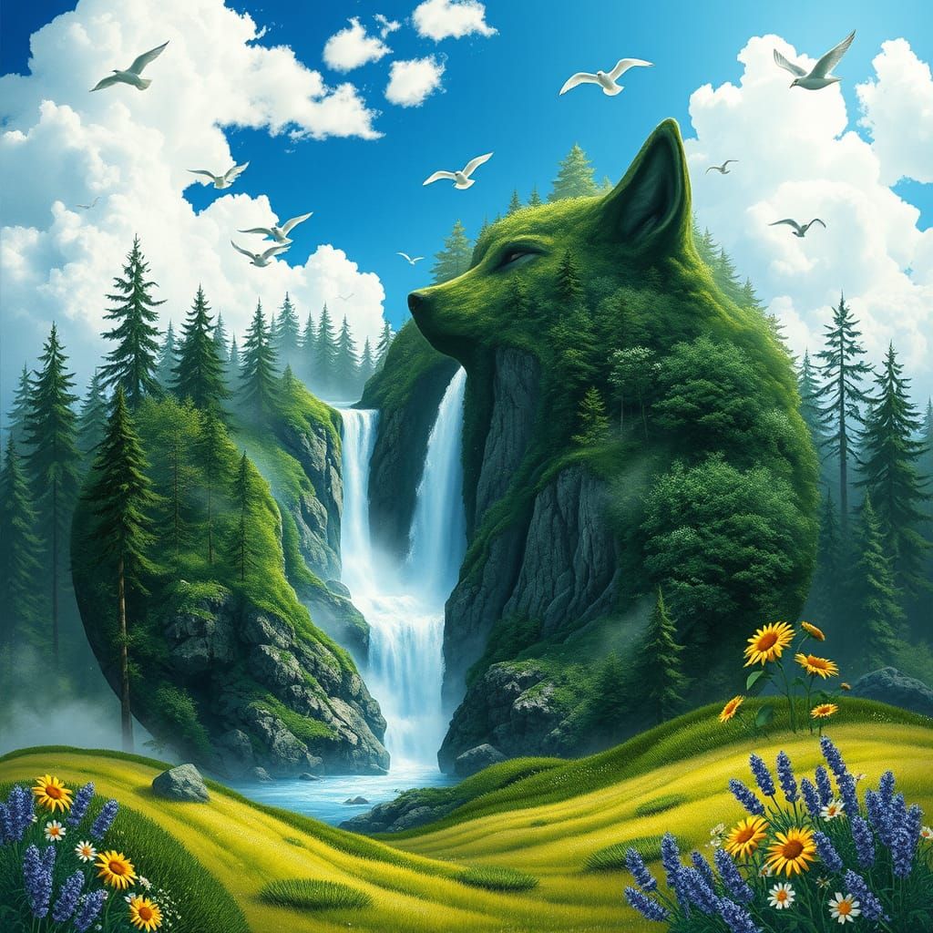 Majestic Wolf Landscape in Mystical Forest