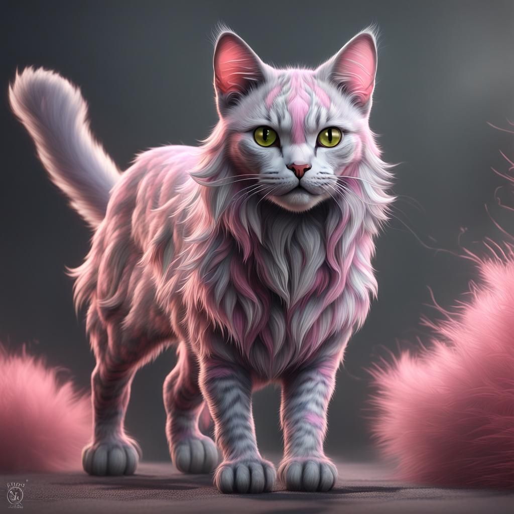 Light Pink-Grey Cat Digital Painting