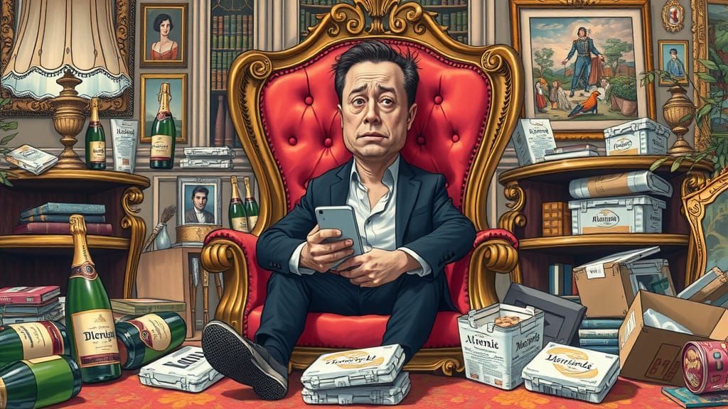 Despairing Tycoon in Rococo Living Room