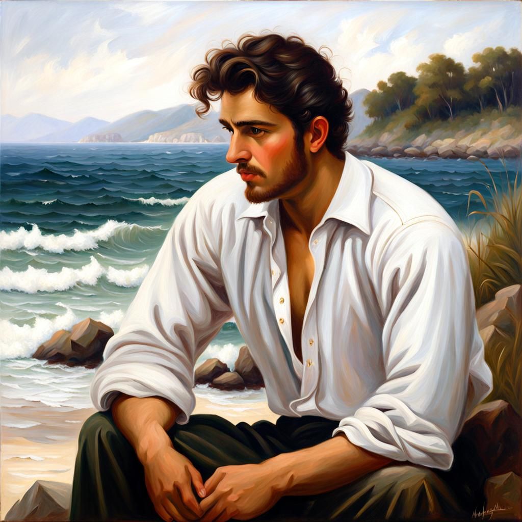 Man on Shore in Neoclassical Style