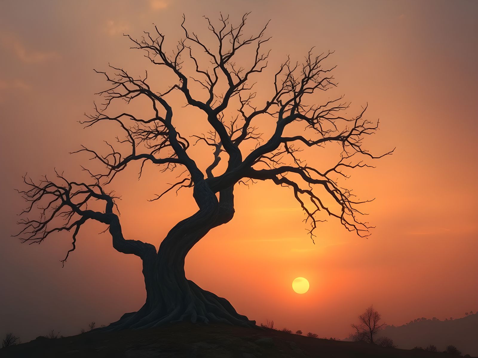 Mysterious Twisted Tree at Sunset