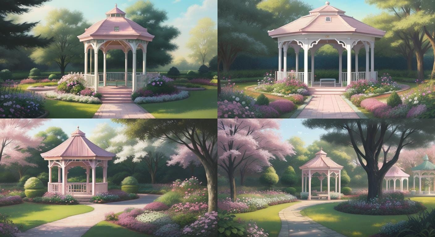 Pastel Gazebo Garden in Tranquil Hues