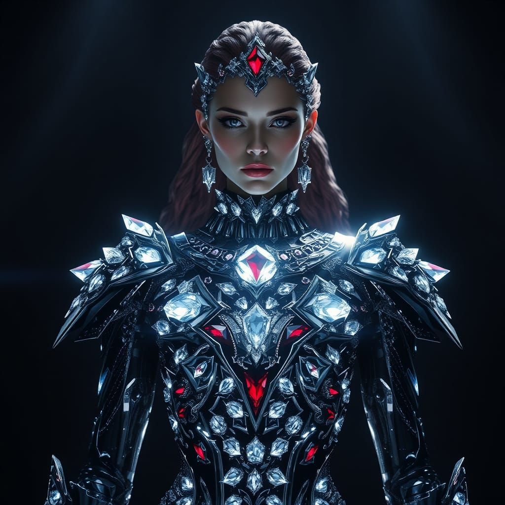 Crystalline Woman Radiating Light in the Dark