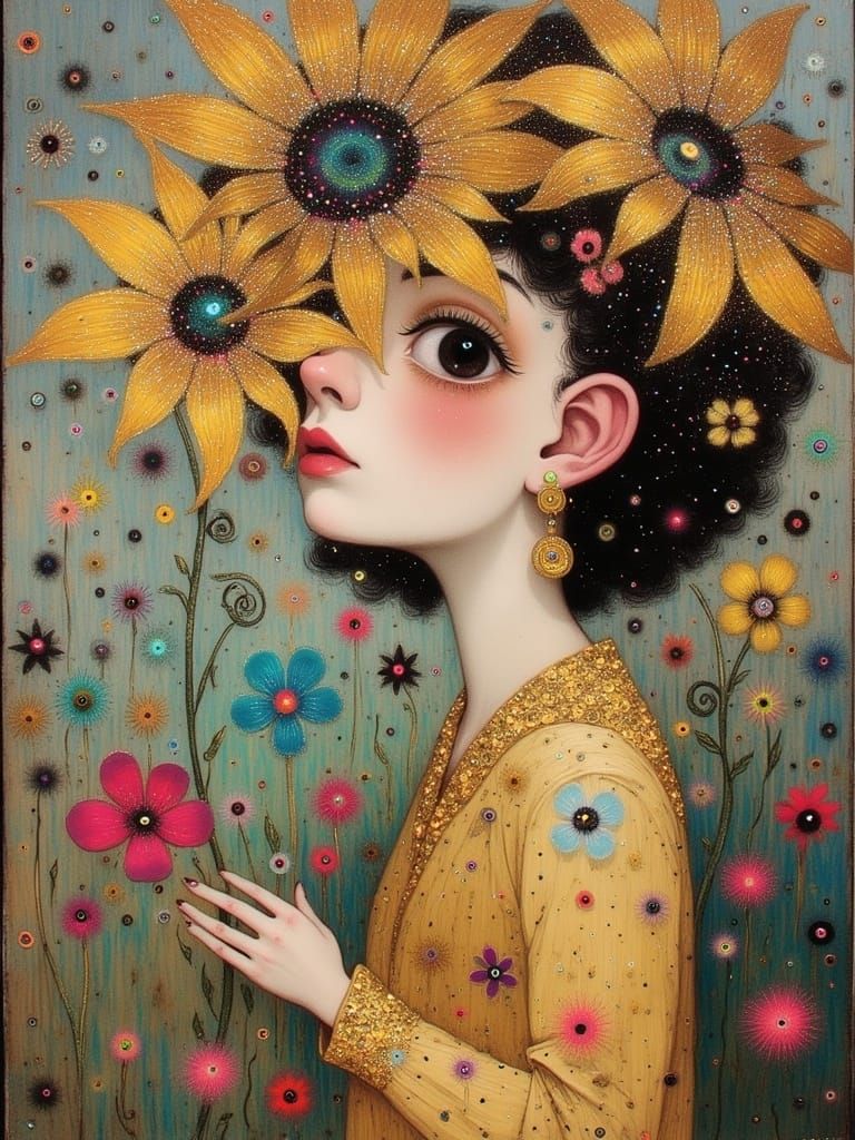 Golden Woman Portrait in Impressionistic Style