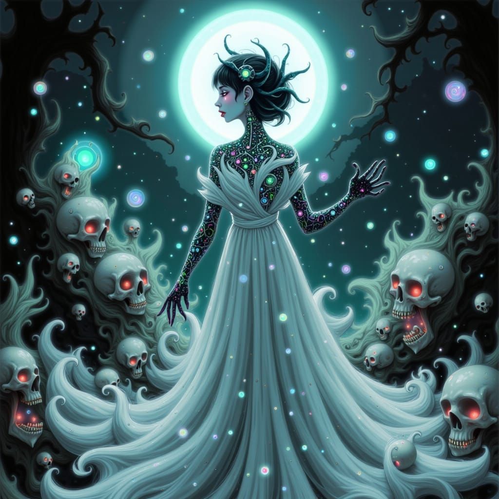 Android Necromancer in Ethereal Gothic Scene