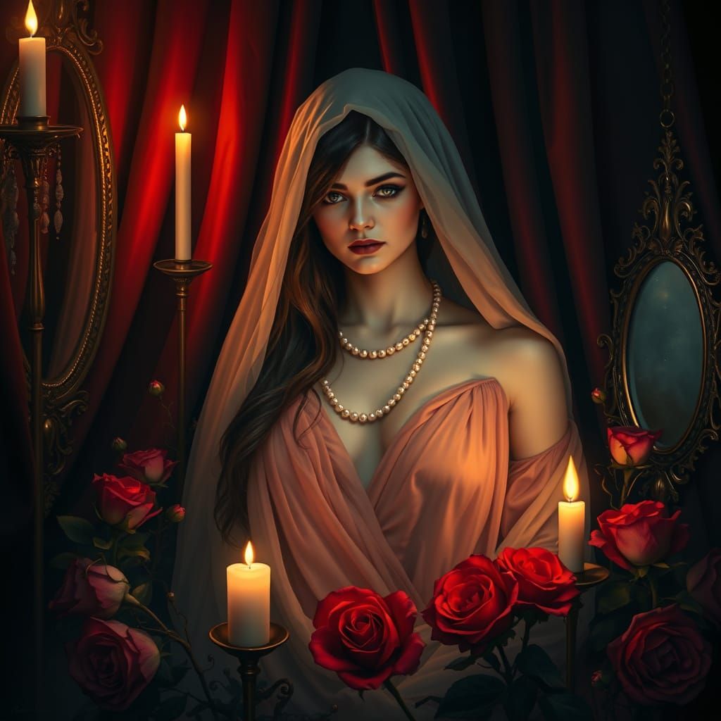 Venus, Goddess of Love, in Candlelit Darkness