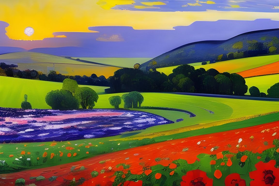 Floral Spring Landscape in Neo-Impressionist Style