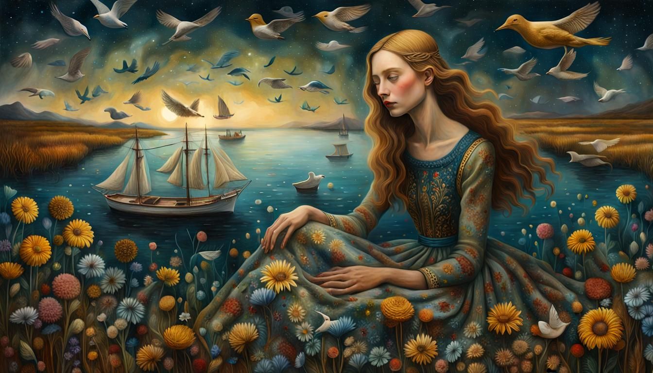 Woman Holding Galaxy in Surreal Dreamscape