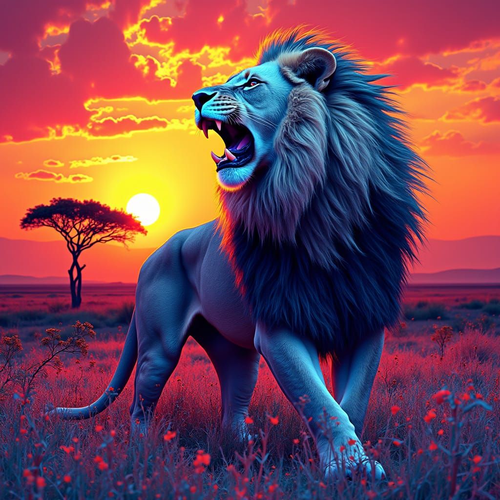 Surreal Lion Emerges from Vibrant Stereogram