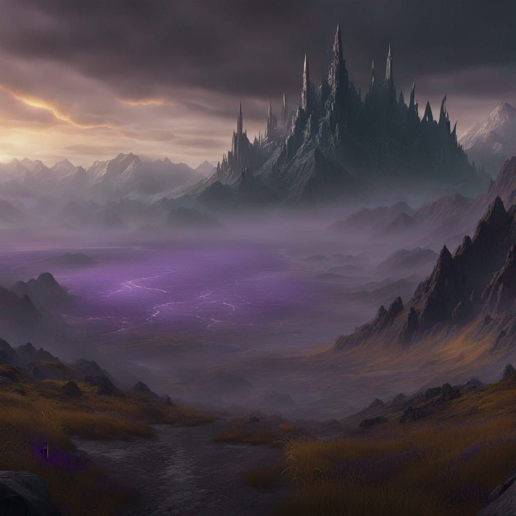 Mordor Depths with Misty Mountains, Dark Fantasy Art