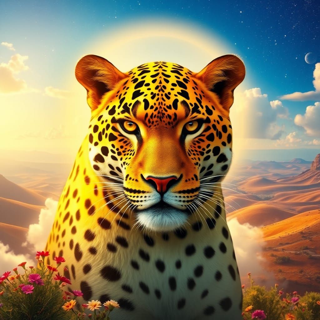Leopard King in Celestial Martian Landscape
