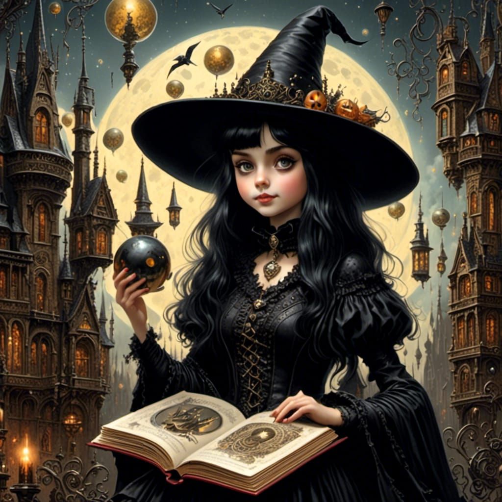 Goth Witch Student ID in Storybook Illustration