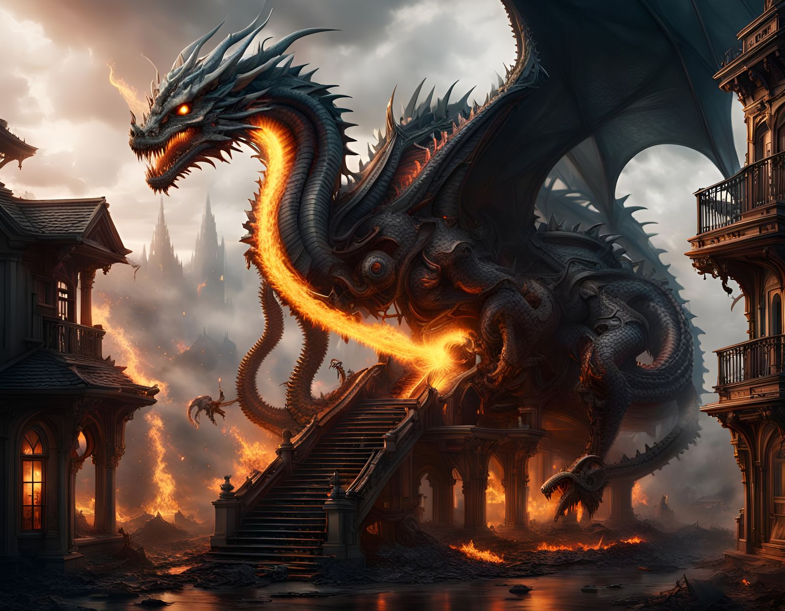 Mechanical Dragon House: Epic Digital Matte Painting
