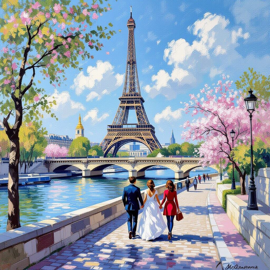Romantic Impressionist Painting of Paris in Springtime