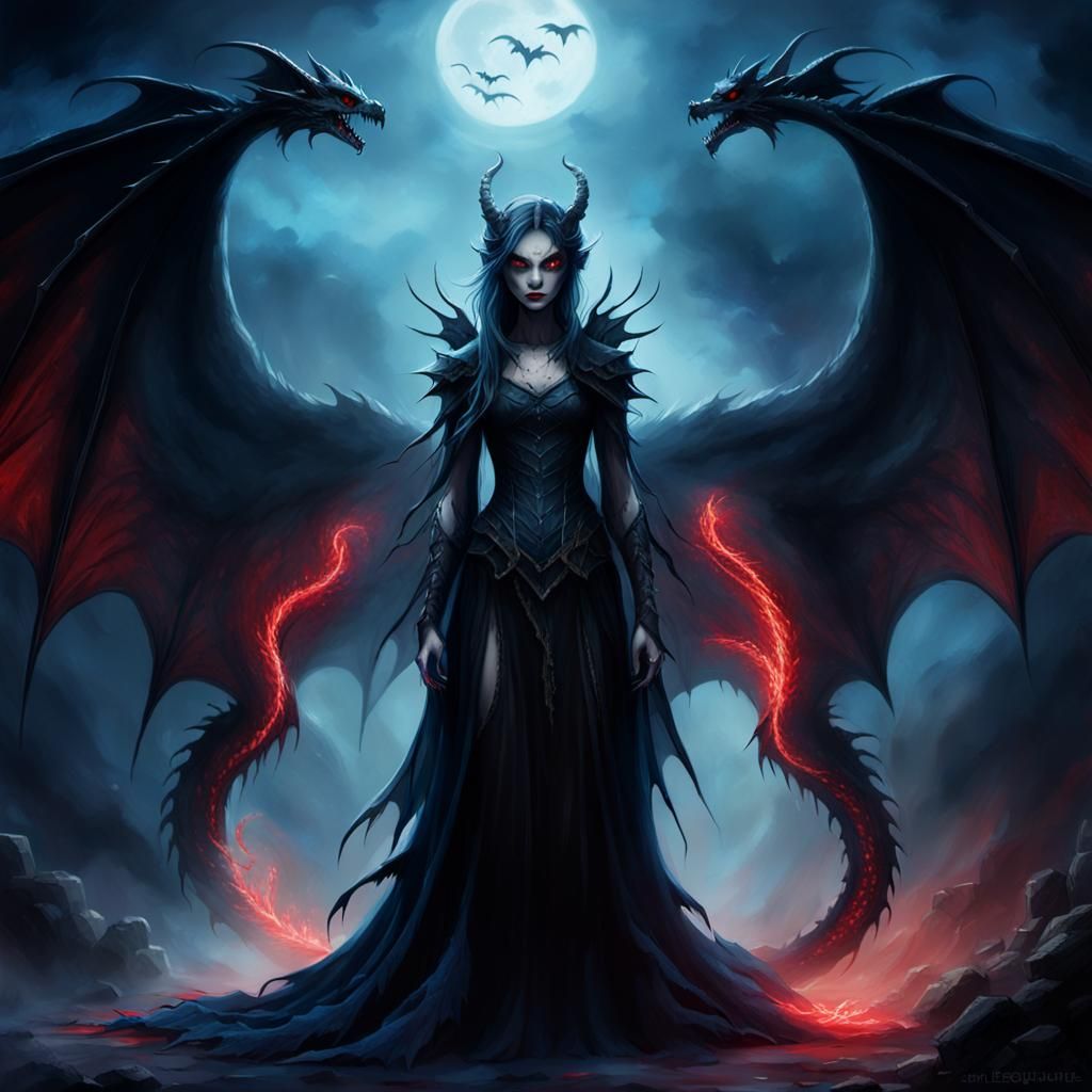 Dark Fairy and Dragon in Gothic Fantasy Style