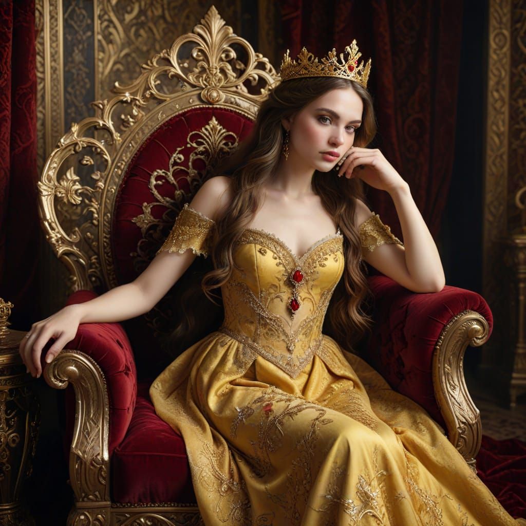 Regal Princess on Throne in Medieval Setting