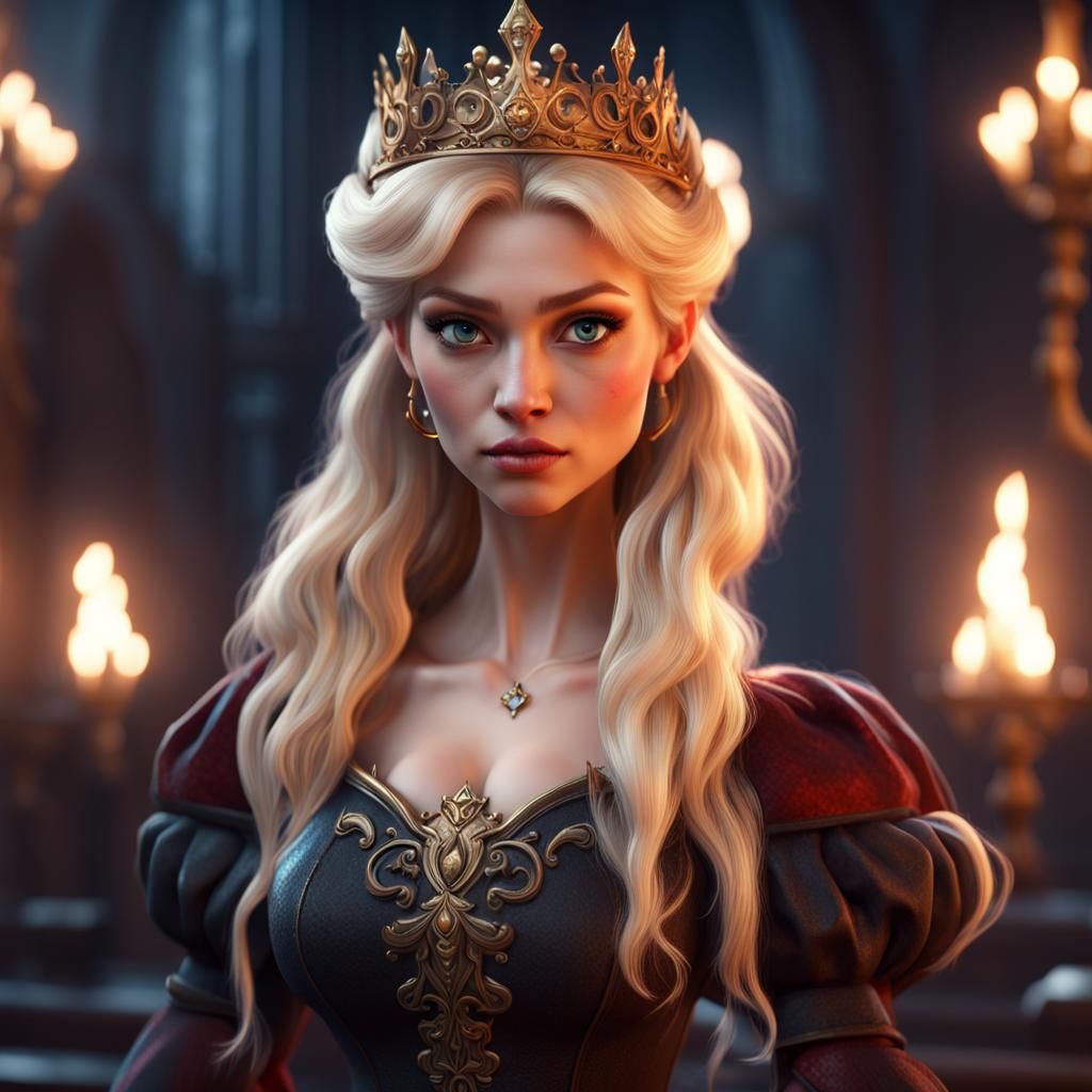 Evil Blonde Princess in Disney Style, 3D Render