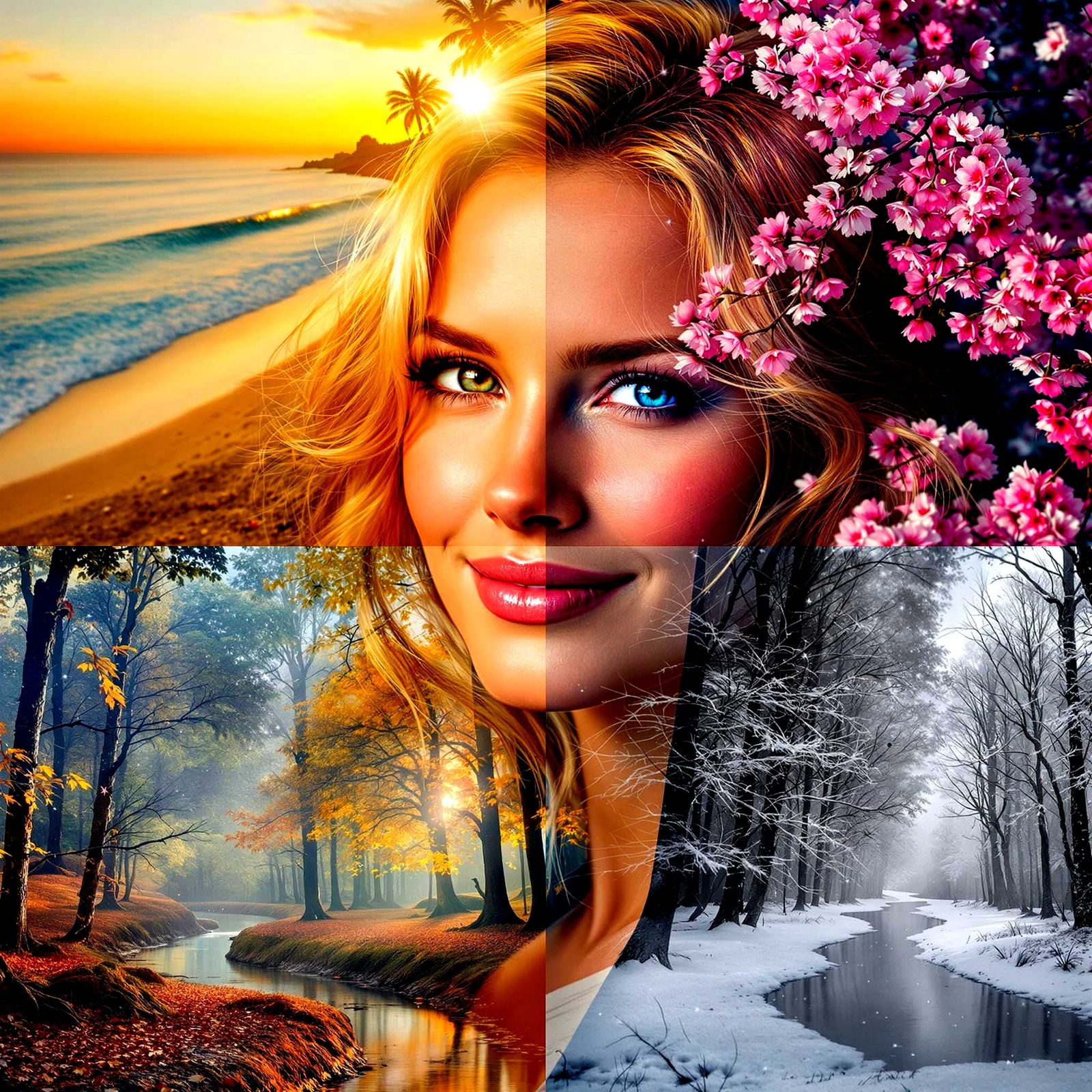 Ethereal Portrait of Smiling Woman in Vibrant, Hyperrealisti...