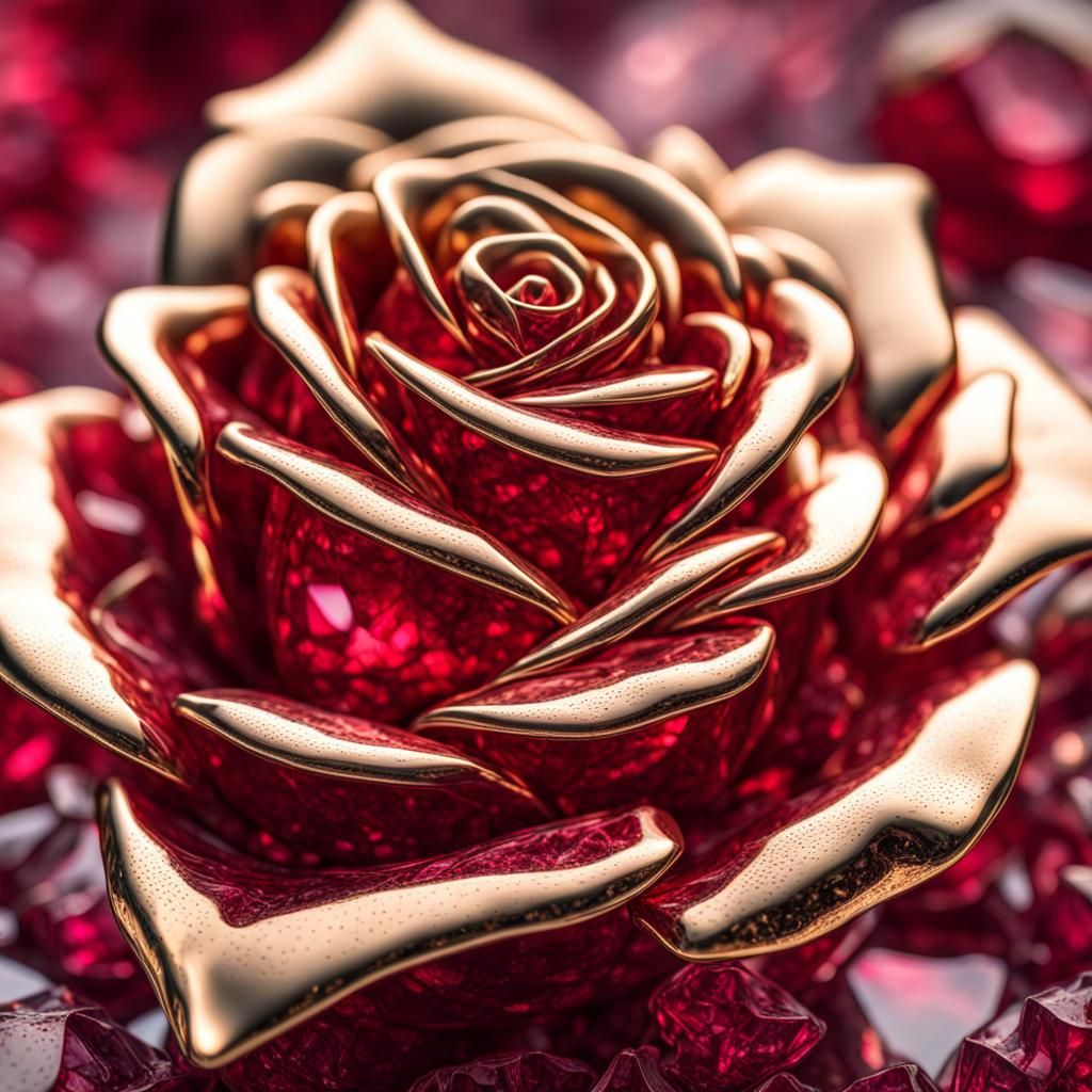 Crystal Rose with Metal Veins in Ruby Light