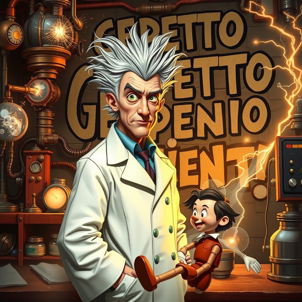 Master Geppetto in Steampunk Scientist Attire with Whirring...