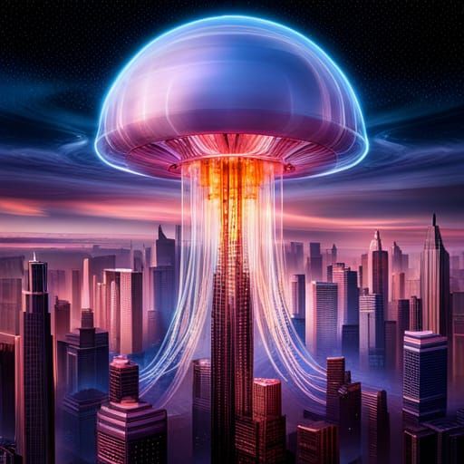 Ethereal Jellyfish Creature on Computer Stack