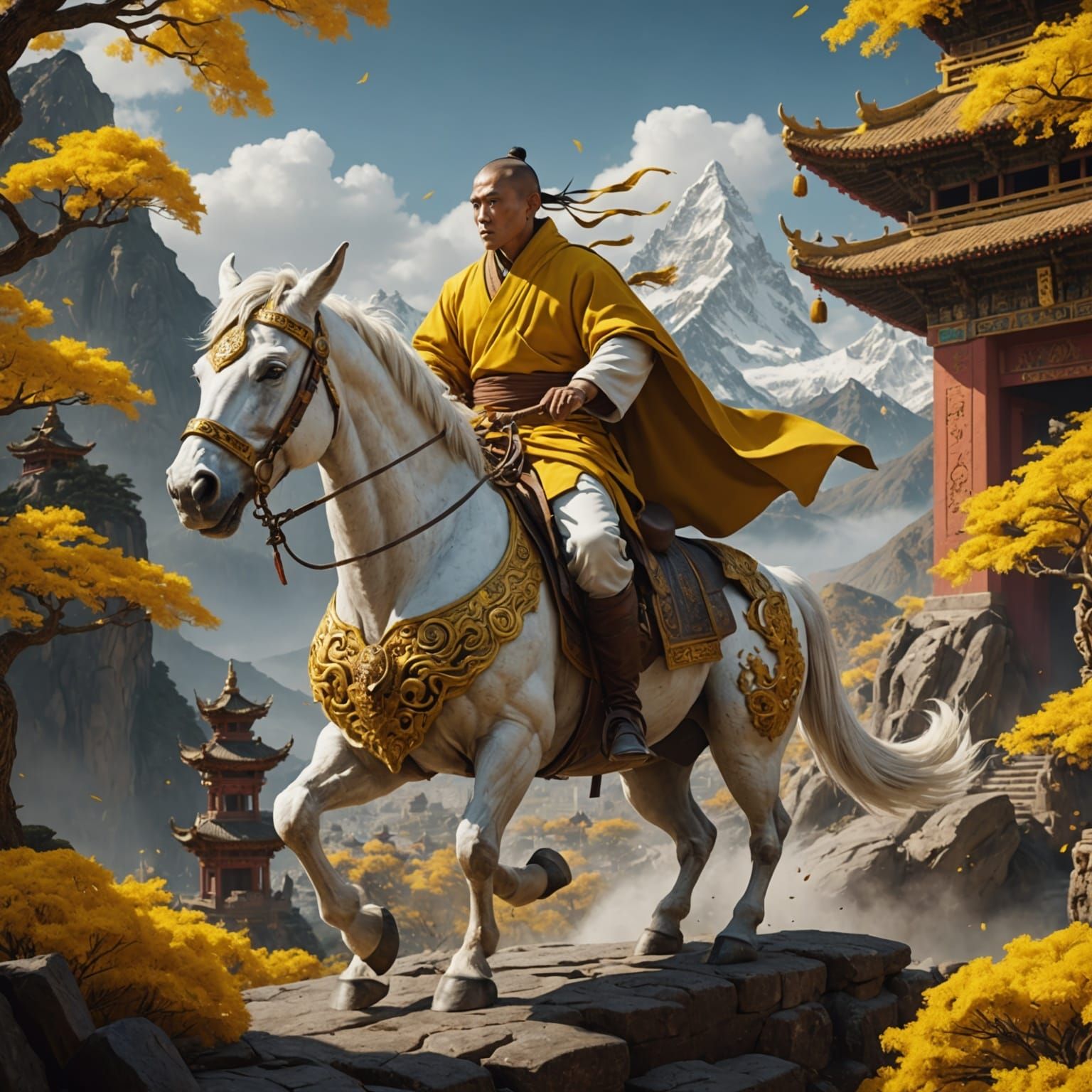 Horse Rider in Film Montage Style with Dragon Art